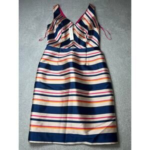 New Trina Turk Tan Blue Pink Striped Size 2‎ Dress Elegant Women Fashion
